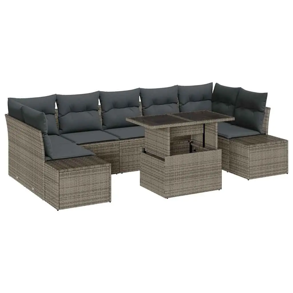 Outdoor Sofa Set Poly Rattan Steel Frame 8 Pieces Grey