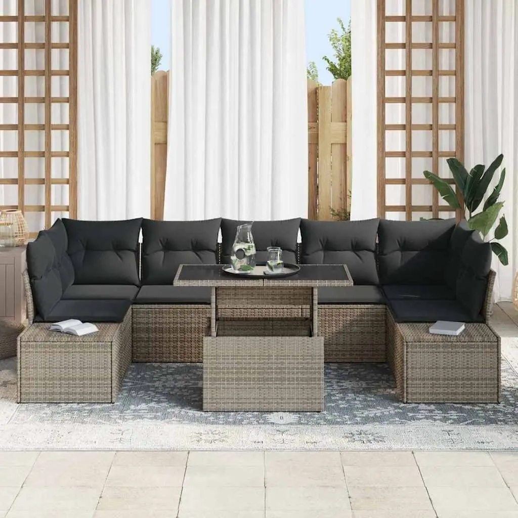 Outdoor Sofa Set Poly Rattan Steel Frame 8 Pieces Grey