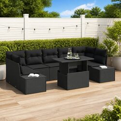 8-Piece Black Rattan Outdoor Sofa Set with Steel Frame