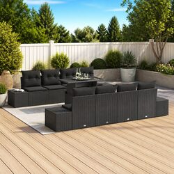 9-Piece Outdoor Garden Sofa Set with Black Rattan Steel Frame