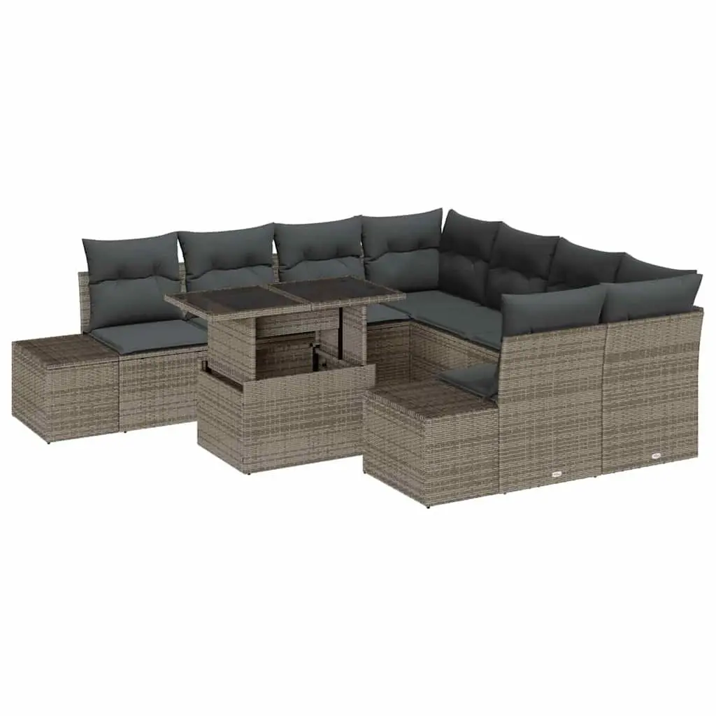 Garden Sofa Set Poly Rattan 9 Piece Modular Outdoor Seating Grey
