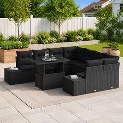 9-Piece Black Modular Outdoor Sofa Set with Storage
