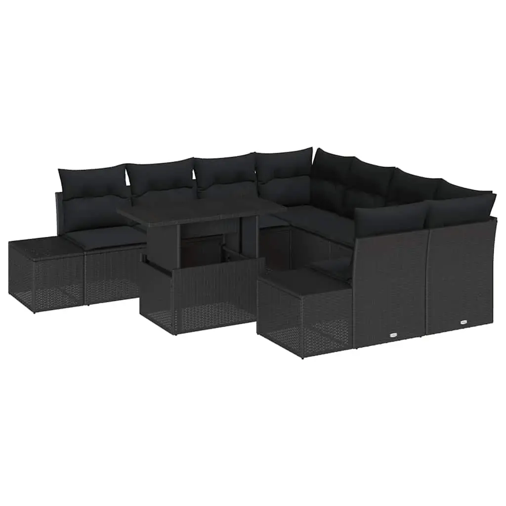 9-Piece Black Modular Outdoor Sofa Set with Storage