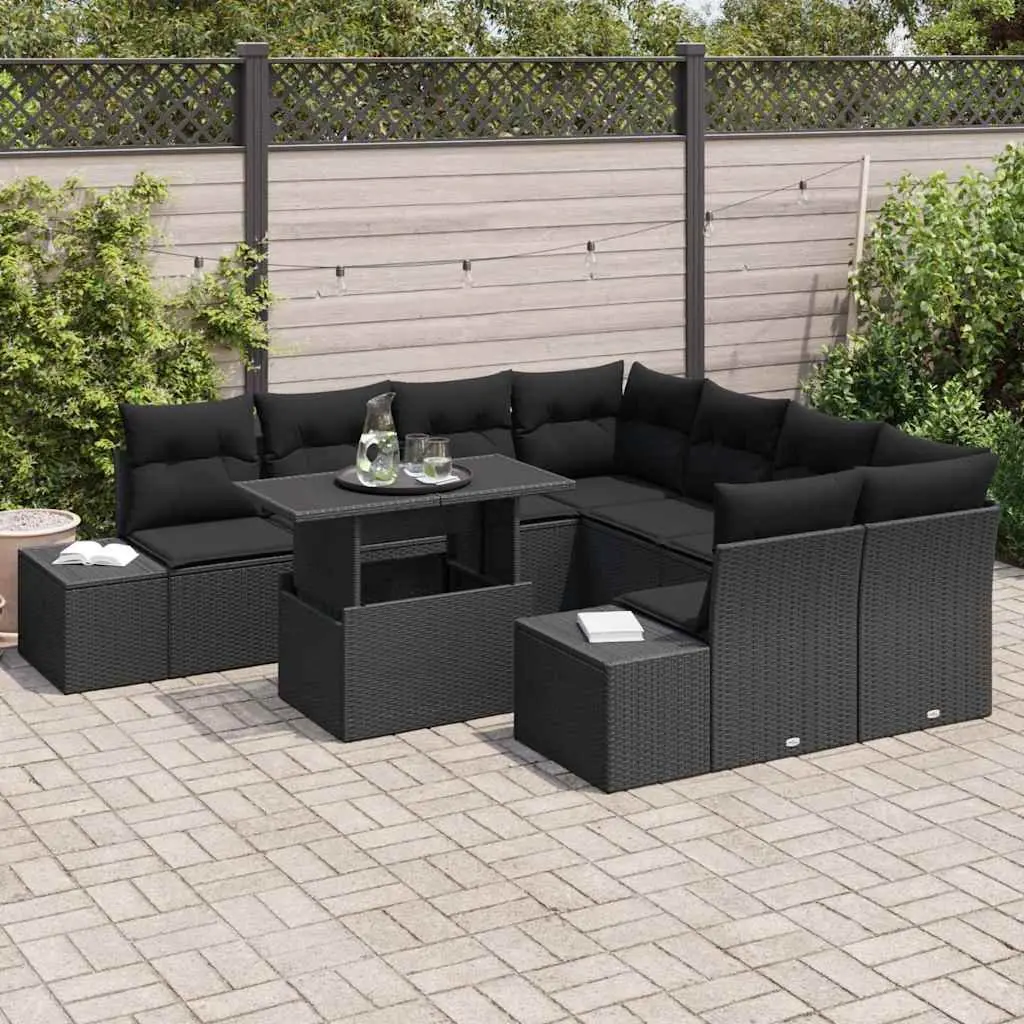 9-Piece Black Modular Outdoor Sofa Set with Storage
