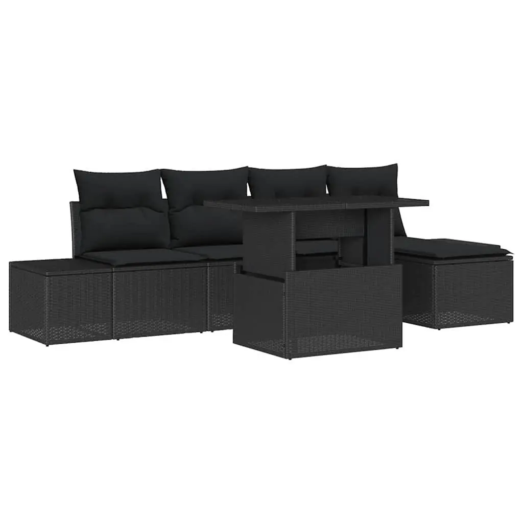 Garden Sofa Set Poly Rattan 6 Piece Black Outdoor Furniture