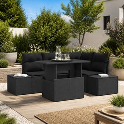 Premium 5-Piece Black Garden Sofa Set with Cushions