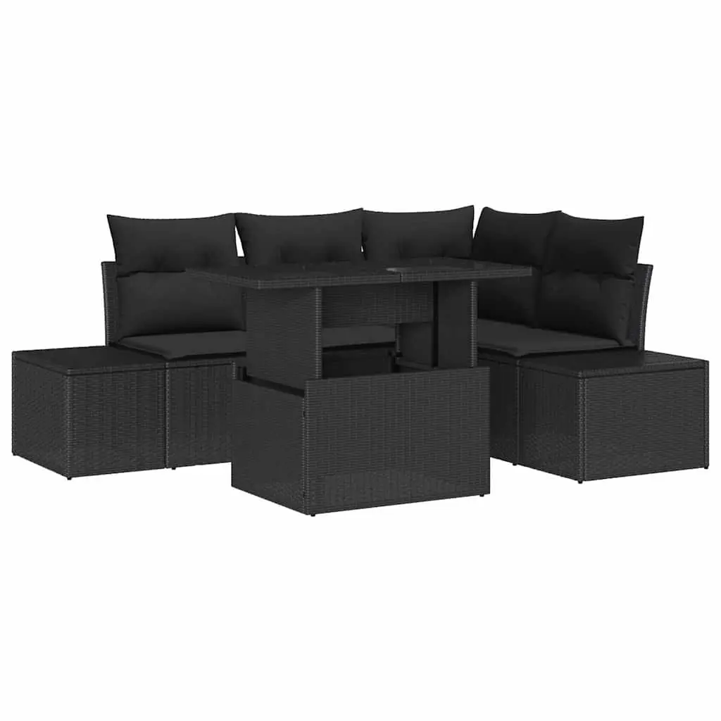 5-Piece Black Garden Sofa Set with Cushions