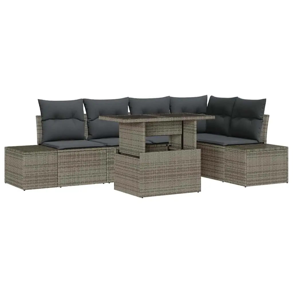 6-Piece Grey Poly Rattan Garden Sofa Set with Storage