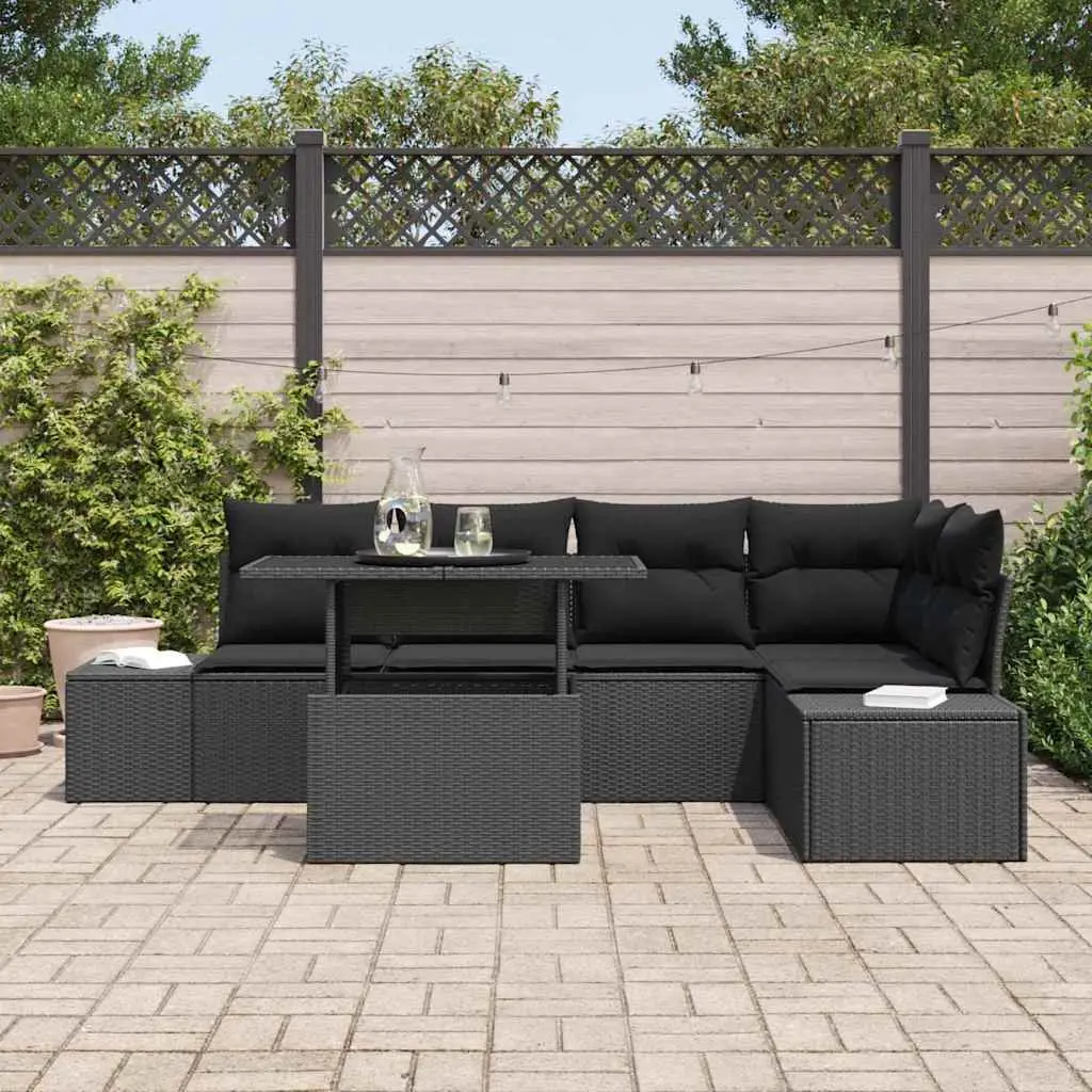 Outdoor Garden Sofa Set Poly Rattan 6 Pieces Black