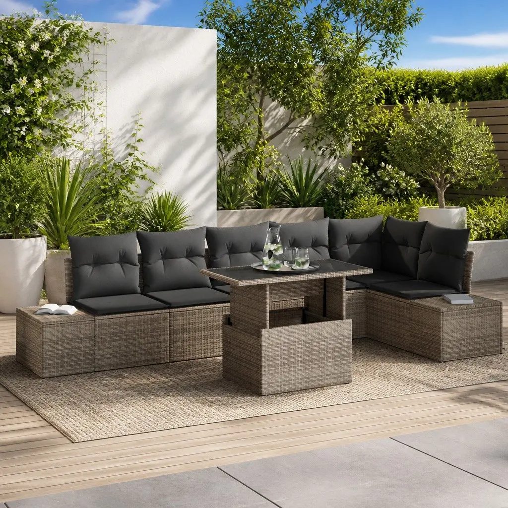 Grey Poly Rattan 7-Piece Modular Sofa Set