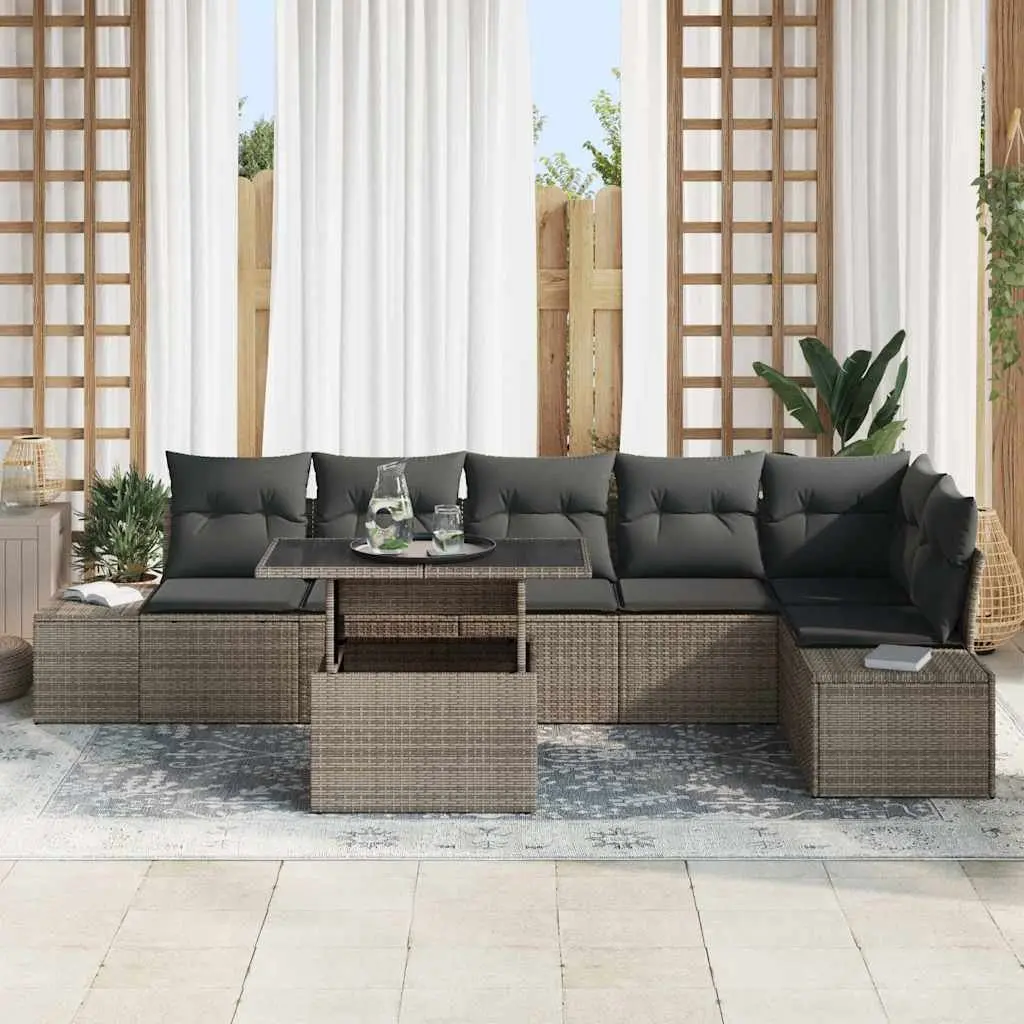 Grey Poly Rattan 7-Piece Modular Sofa Set