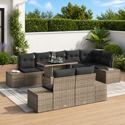High-Quality 9-Piece Grey Garden Sofa Set with Storage