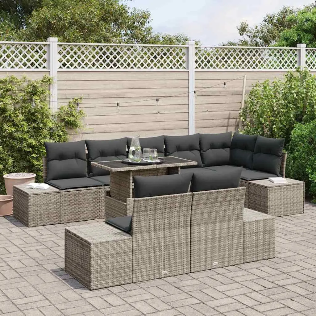 9-Piece Grey Garden Sofa Set with Storage