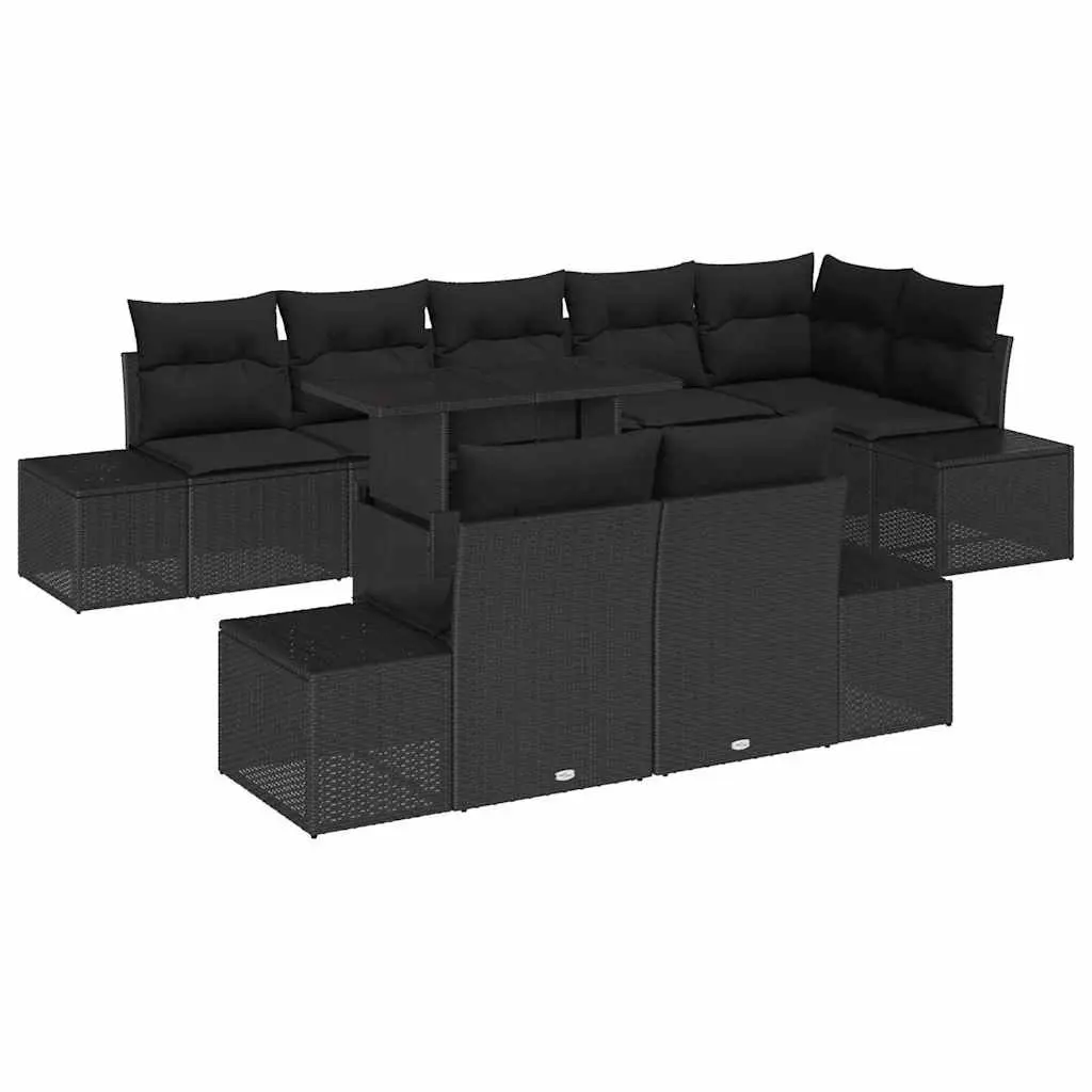9-Piece Black Poly Outdoor Garden Sofa Set with Adjustable Table