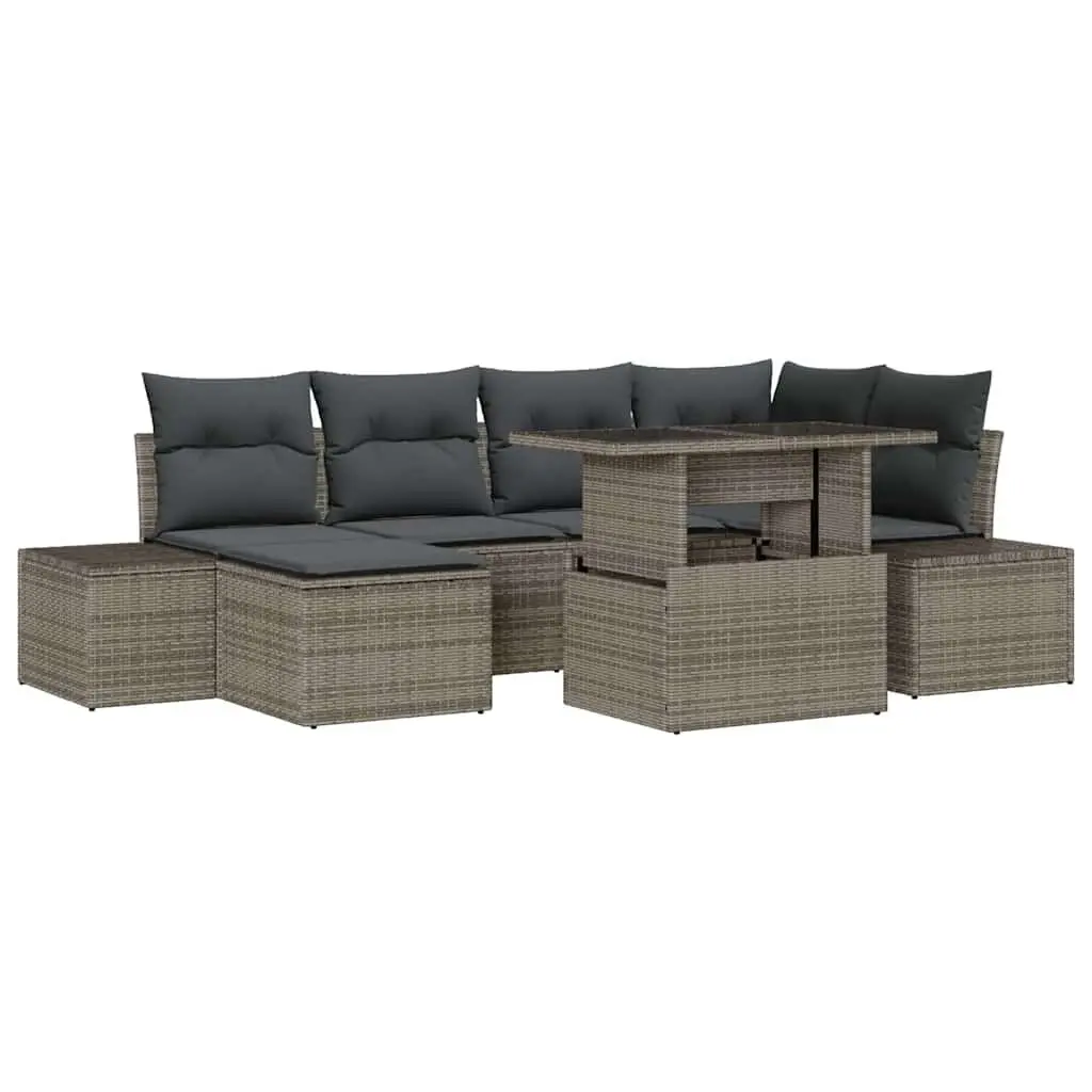Garden Sofa Set Poly Rattan 7 Piece Outdoor Furniture Grey