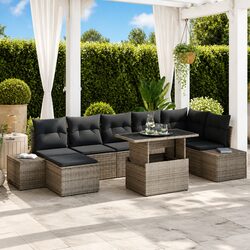 Stylish 8-Piece Grey Poly Rattan Garden Sofa Set