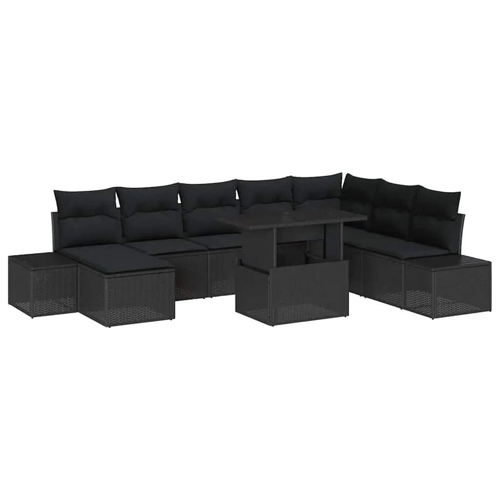 Garden Sofa Set Poly Rattan 9 Piece Outdoor Furniture Black with Storage Table