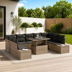 Stylish 10-Piece Grey Poly Rattan Garden Sofa Set