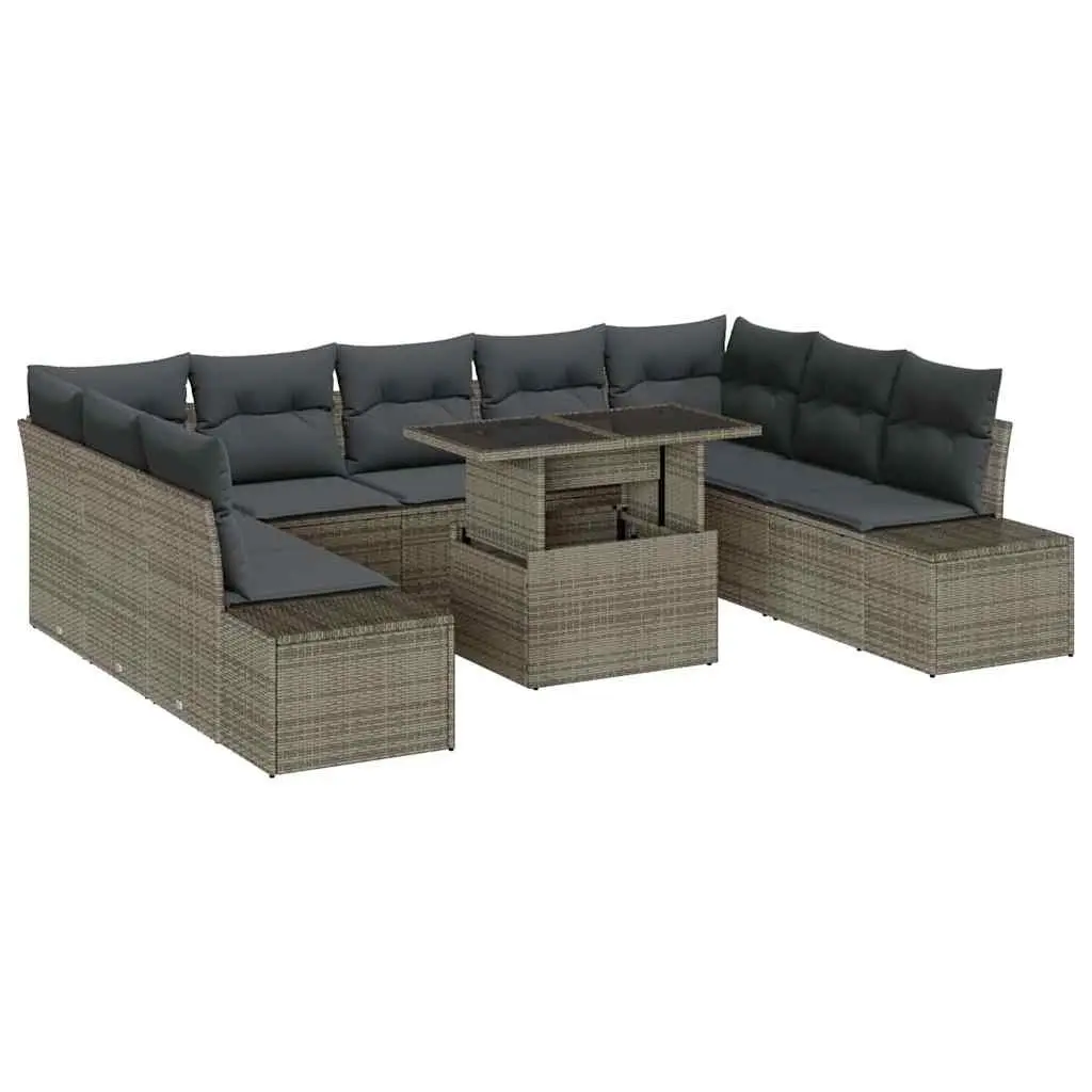 10-Piece Grey Poly Rattan Garden Sofa Set