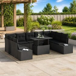 Stylish 10-Piece Black Poly Rattan Garden Sofa Set