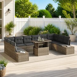 Modular 11-Piece Grey Garden Sofa Set for Outdoor Spaces
