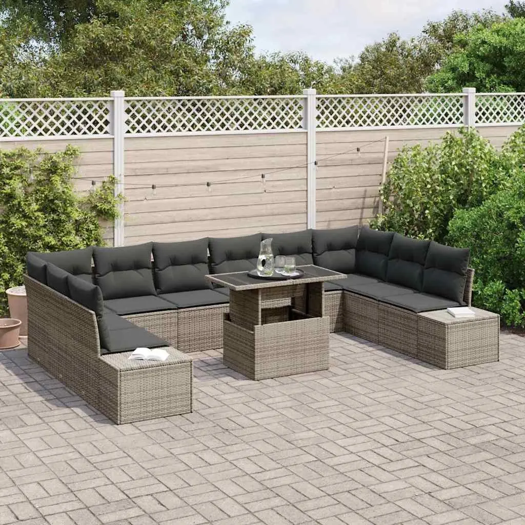 Modular 11-Piece Grey Garden Sofa Set for Outdoor Spaces