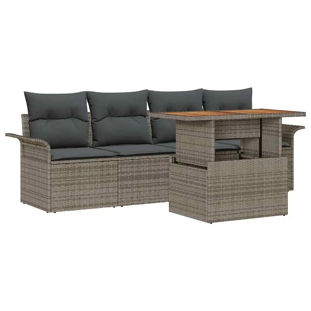 Outdoor Sofa Set Poly Rattan 5 Piece Grey Modular with Storage