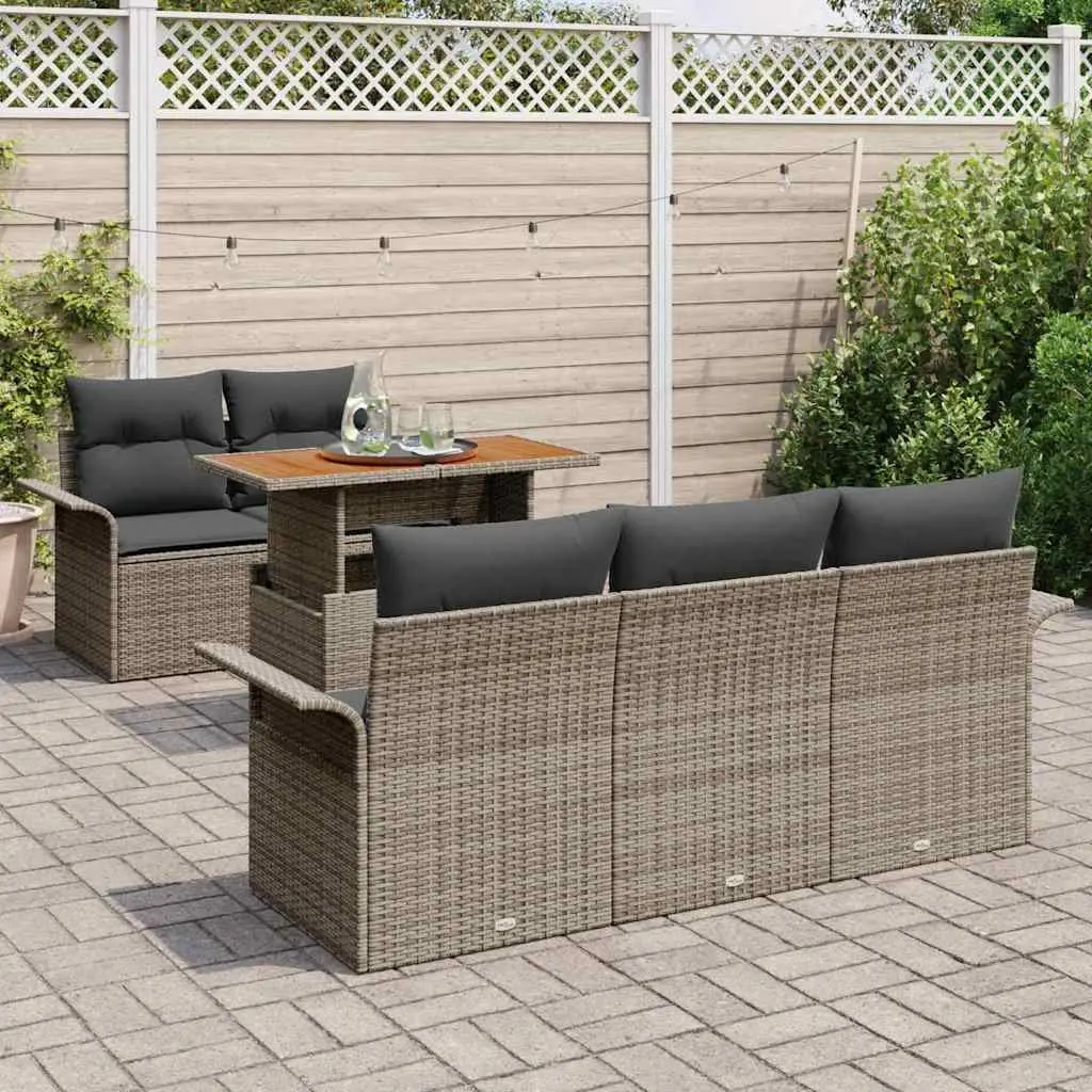 Modular Garden Sofa Set Poly Rattan 6 Piece Outdoor Seating Grey