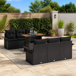 Black Poly Rattan Modular Garden Sofa Set 7pcs