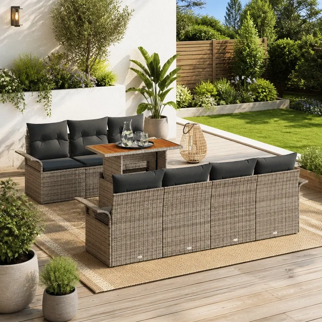 8-Piece Outdoor Sofa Set in Grey Poly Rattan