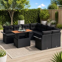 9-Piece Outdoor Garden Sofa Set with Storage - Black Rattan