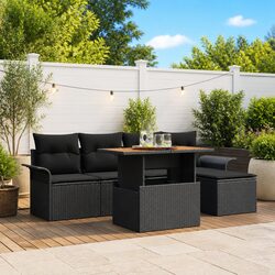Black Modular Sectional Sofa Set with Storage - 6 Pcs