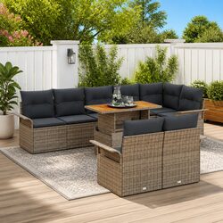 Durable 9-Piece Modular Garden Sofa Set in Grey Rattan
