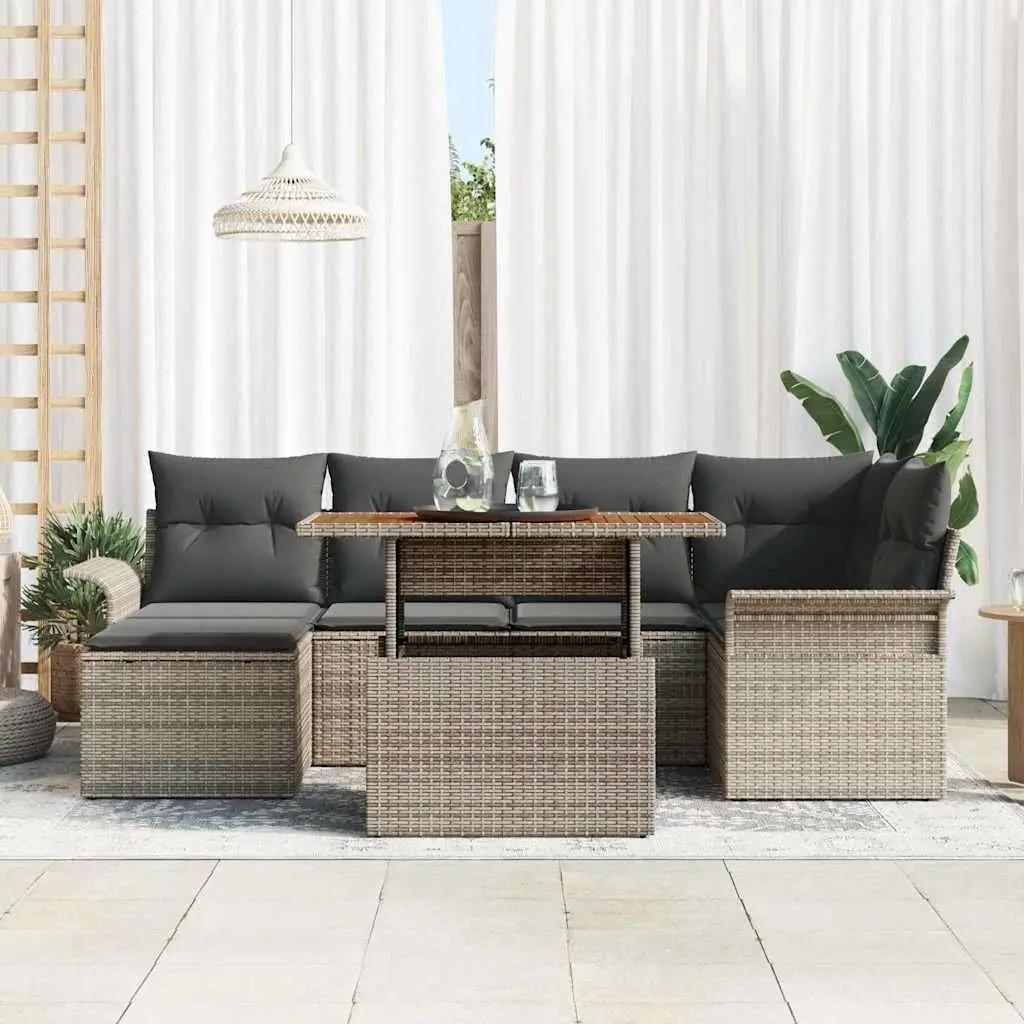 7 Piece Outdoor Garden Sofa Set Poly Rattan Modular Lounge Grey