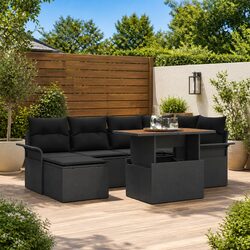 Stylish 7-Piece Outdoor Sofa Set in Black Poly Rattan