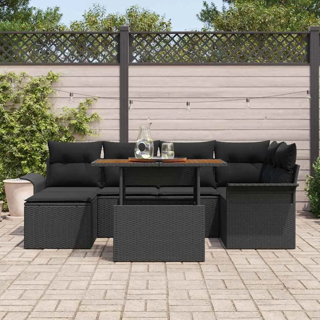 7-Piece Outdoor Sofa Set in Black Poly Rattan