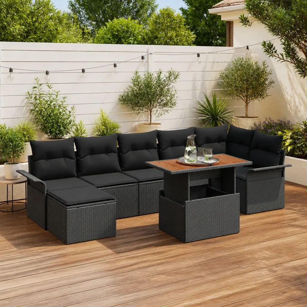 8 Piece Modular Garden Sofa Set Powder-coated Steel Poly Rattan Black