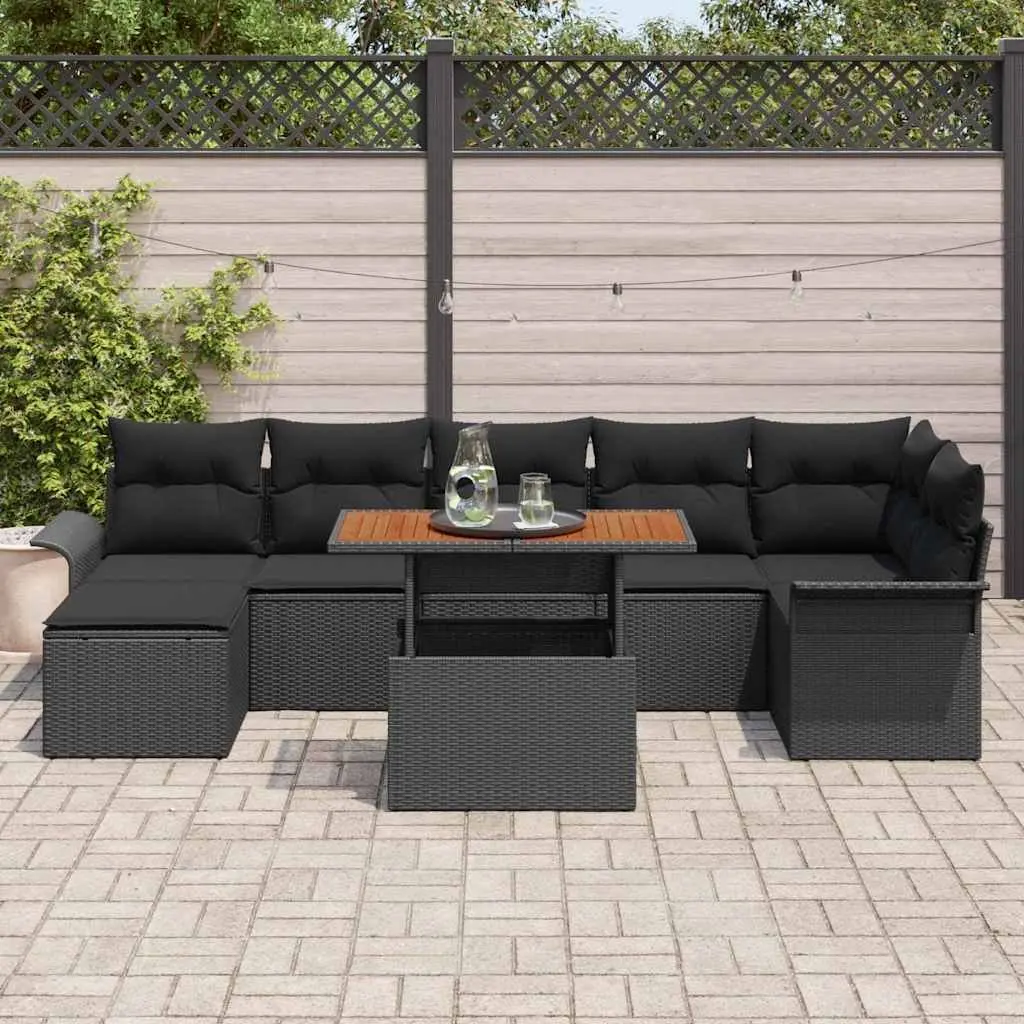 8 Piece Modular Garden Sofa Set Powder-coated Steel Poly Rattan Black