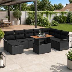 9-Piece Outdoor Rattan Sofa Set with Storage in Black