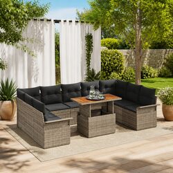 Durable Grey Poly Rattan 10-Piece Garden Sofa Set