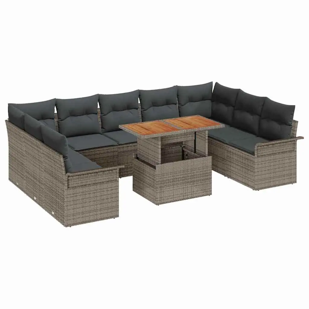 Garden Sofa Set Poly Rattan 10 Pieces Grey Outdoor Furniture Modular Seating