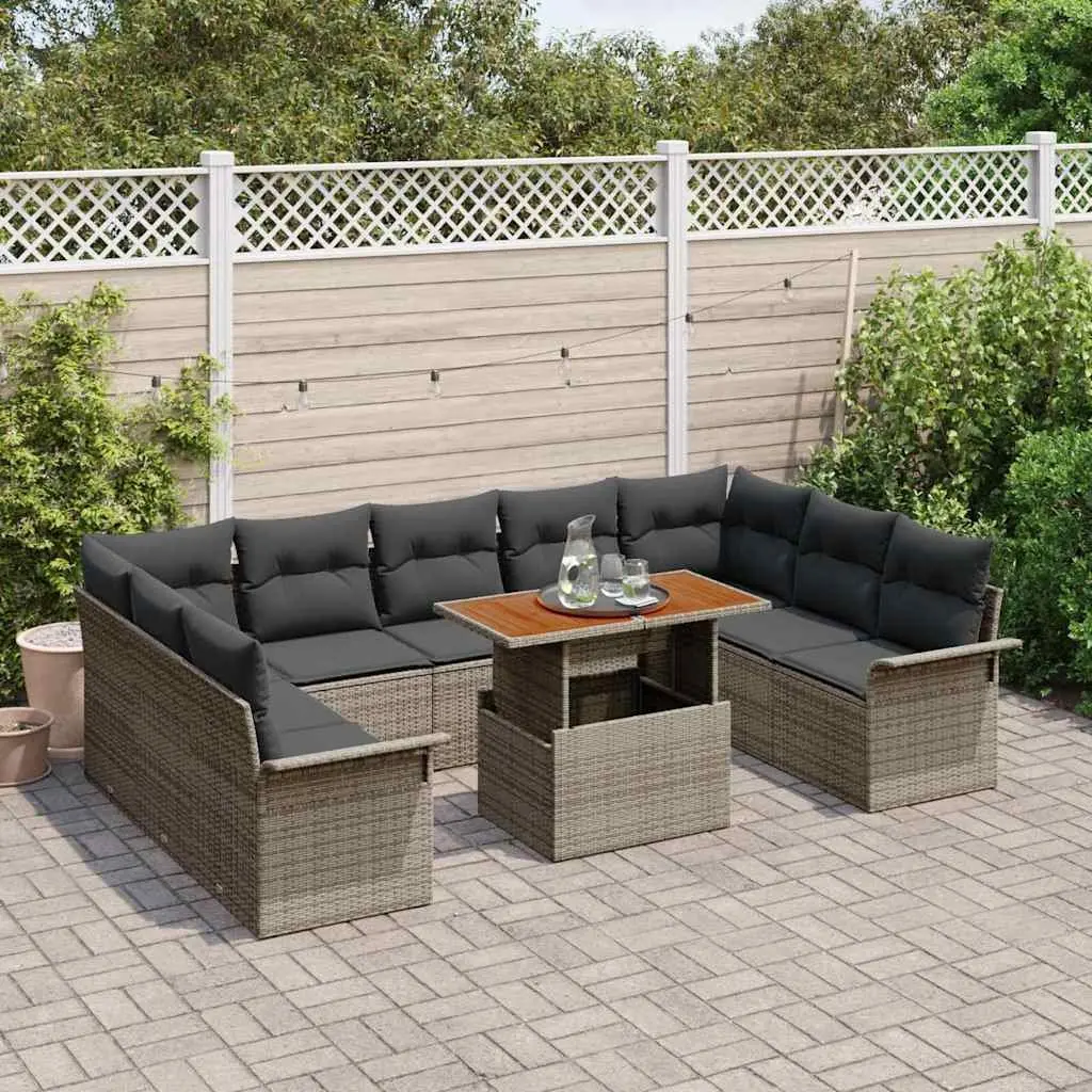 Garden Sofa Set Poly Rattan 10 Pieces Grey Outdoor Furniture Modular Seating