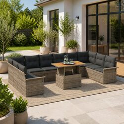 Durable 9-Piece Modular Rattan Garden Sofa Set in Grey