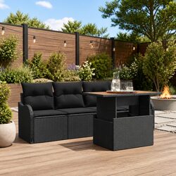 5-Piece Modular Garden Sofa Set with Storage in Black