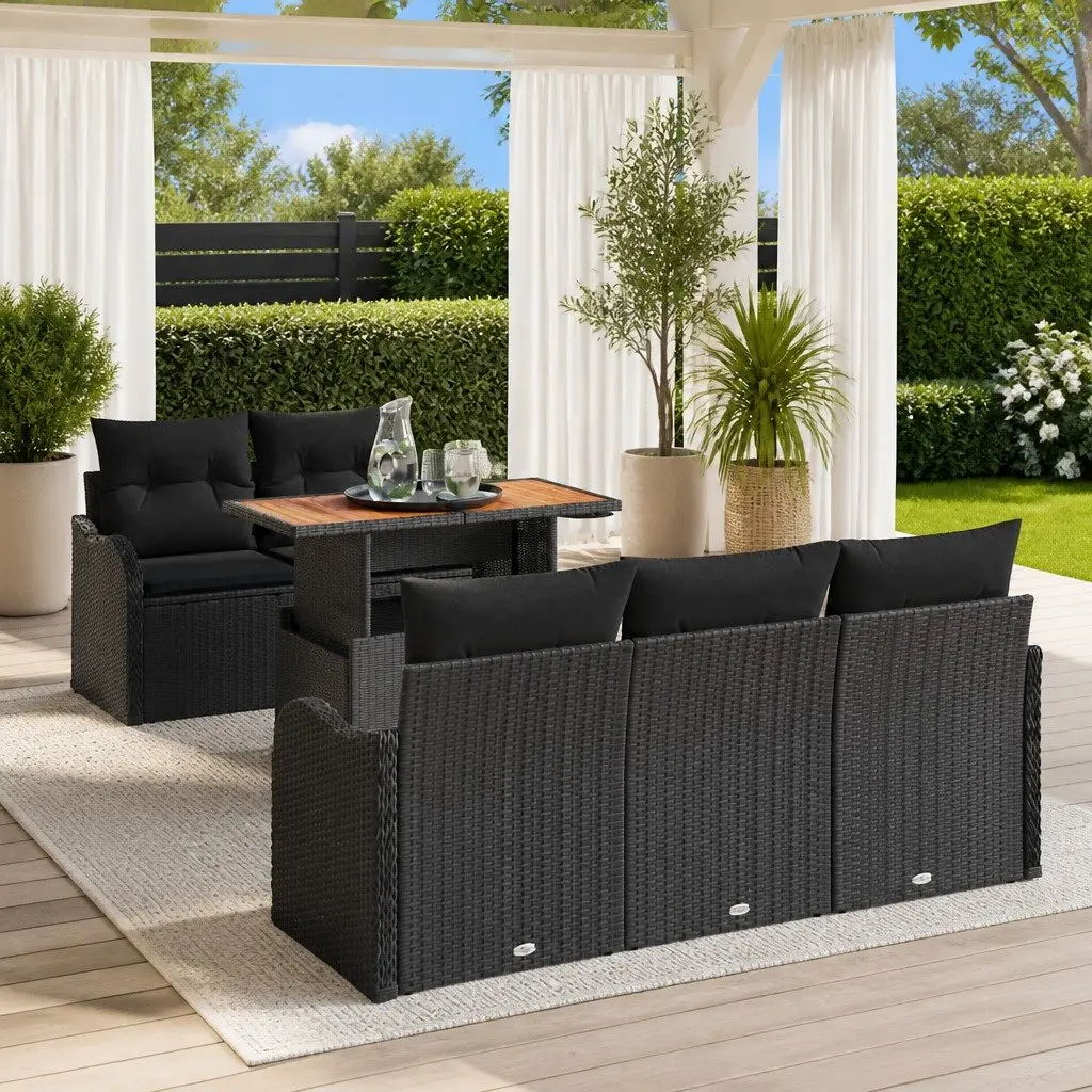 Outdoor Garden Sofa Set Poly Rattan 6 Piece Black