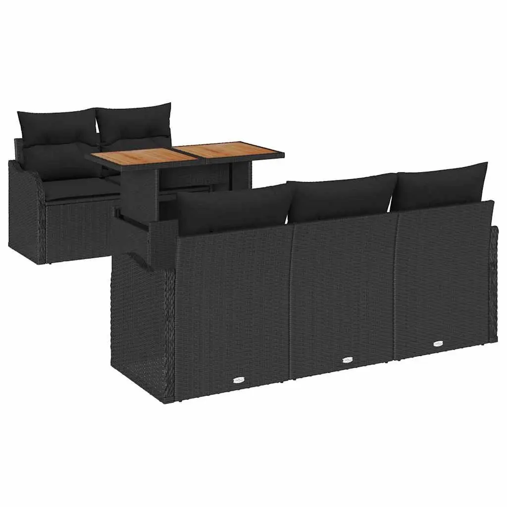 Outdoor Garden Sofa Set Poly Rattan 6 Piece Black