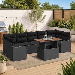 8-Piece Black Poly Rattan Garden Sofa Set with Storage