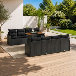 Sturdy 9-Piece Garden Sofa Set in Black Poly Rattan