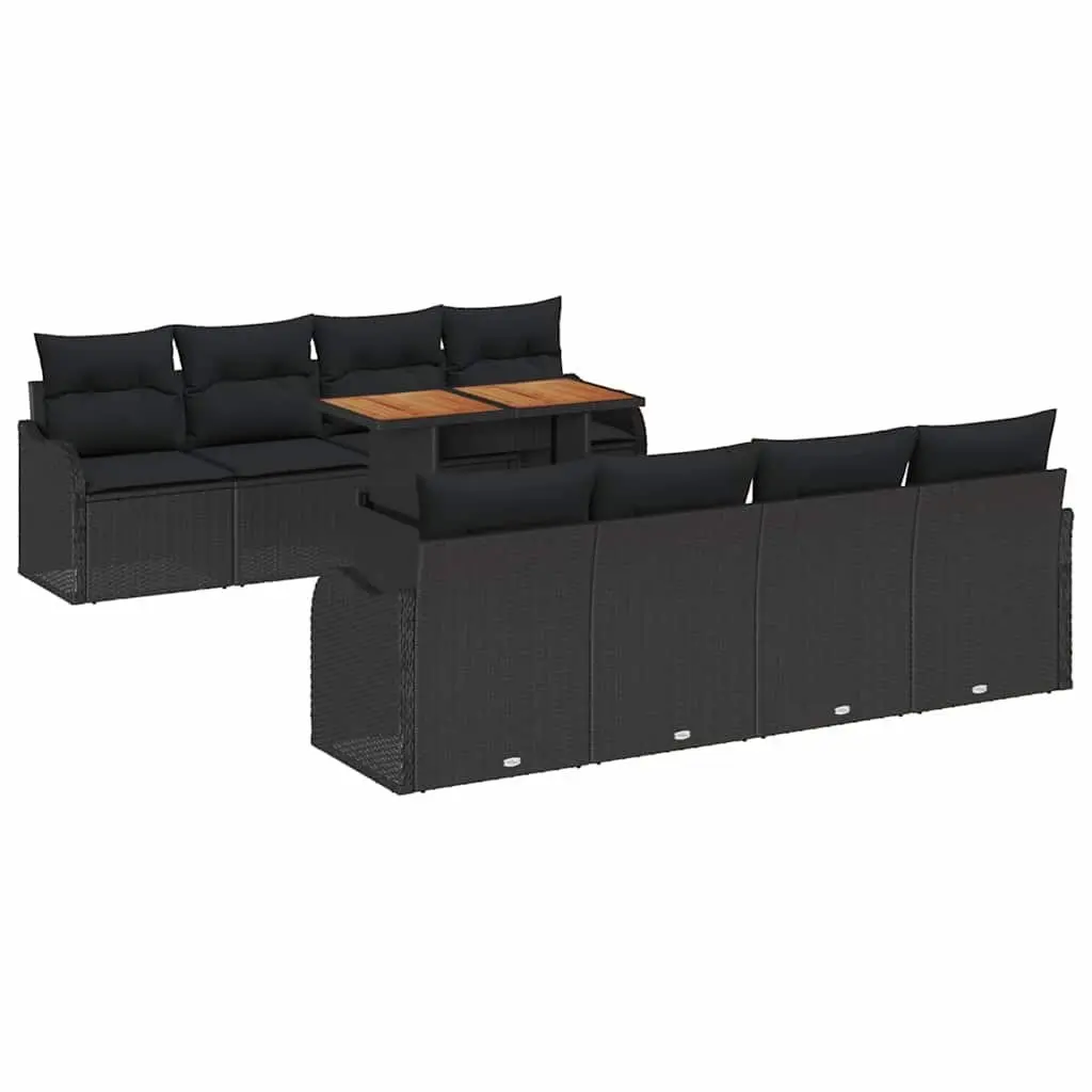 9-Piece Garden Sofa Set in Black Poly Rattan