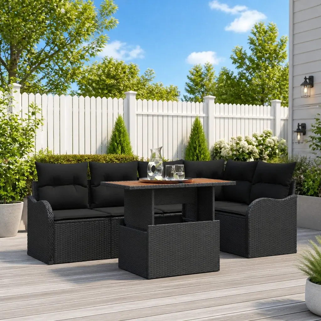 6-Piece Modular Garden Sofa Set in Black